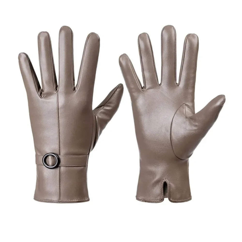 Winter Leather Gloves Beige